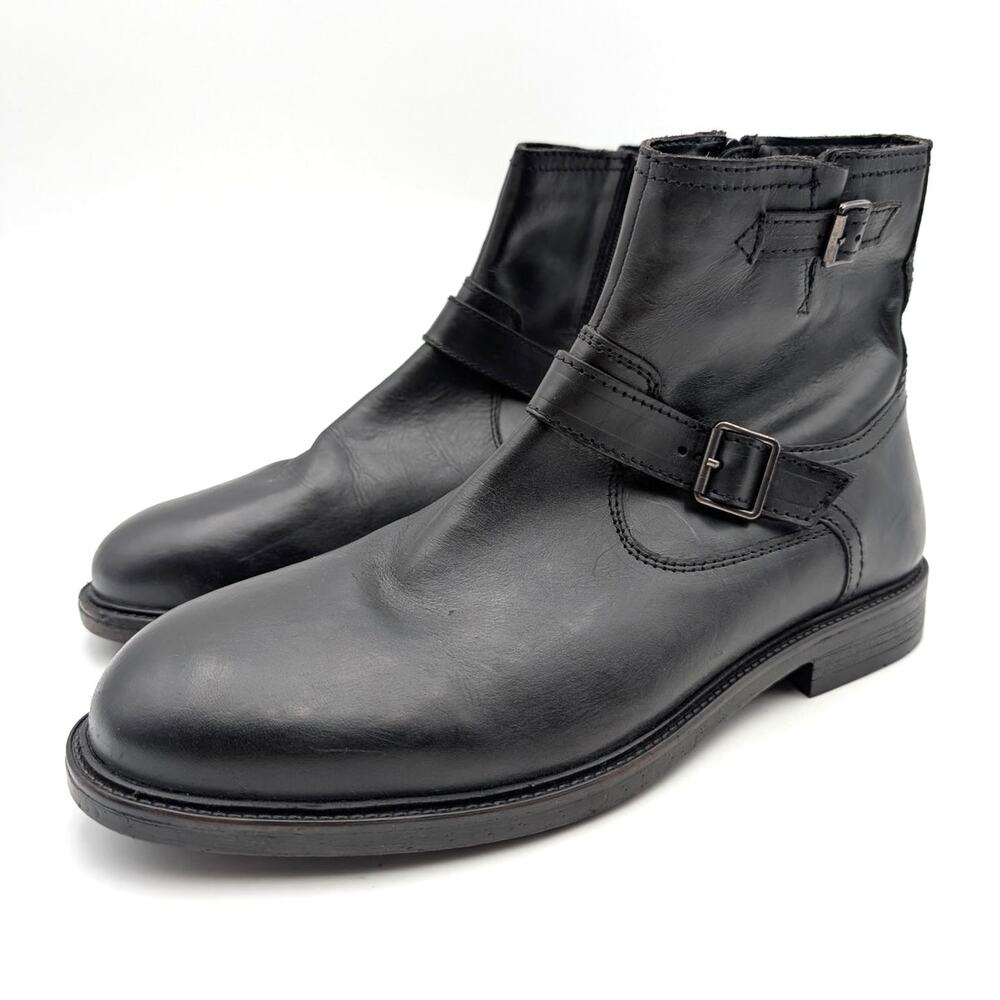 Steve Madden Lisbon Block Heel Ankle Boots Side Zip Men's Black Size US11 EU44